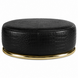 Gardini Black Crocodile Leather Gold Ottoman 135cm