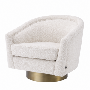 Corona Cream Boucle Brass Swivel Armchair