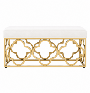 Quatrefoil White Velvet Gold Bench
