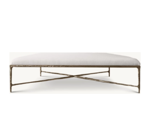 Harlow White Linen Bronze Ottoman