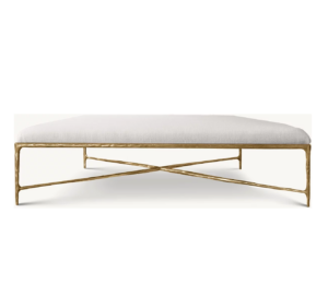 Harlow White Linen Brass Ottoman