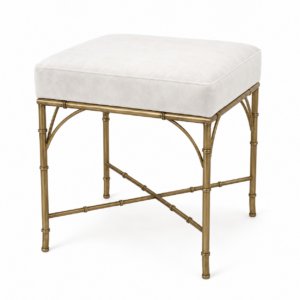Victoria White Velvet Antique Brass Stool