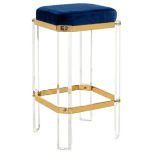 Jacques Navy Velvet Lucite Chrome Counter Stool