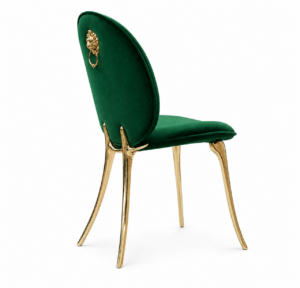 Soleil Green Velvet Cast Brass Dining Chair