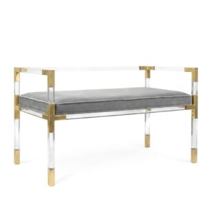 Jacques Grey Velvet Lucite Brass Bench