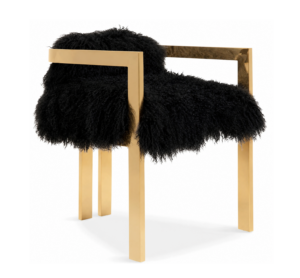 Kingpin Black Mongolian Fur Brass Dining Chair
