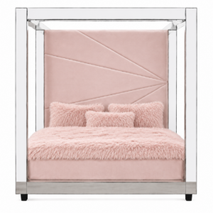 Designer Blush Velvet Canopy King Bed