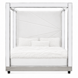 Designer White Velvet Mirror Canopy King Bed
