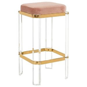 Jacques Blush Velvet Lucite Brass Counter Stool