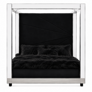 Designer Black Velvet Mirror Canopy King Bed