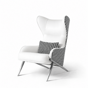 Alamode White Velvet Houndstooth Wing Chair