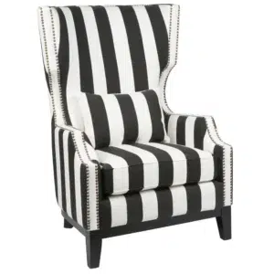 Palm Beach Black White Striped Linen Wing Chair