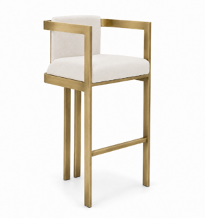 Kingpin Cream Linen Brass Counter Stool