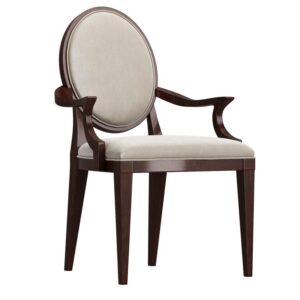Elegant wooden chair with cream upholstery.