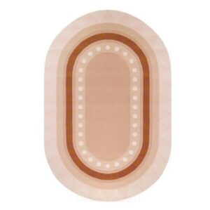 Oval beige rug with geometric pattern