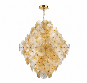 Dandelion Amber Glass Brass Large Chandelier