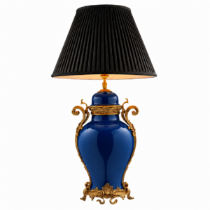 Armando Blue Ceramic Brass Lamp with Cream Shade 101cm