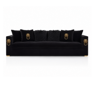 Pride Black Velvet Brass Sofa 250cm