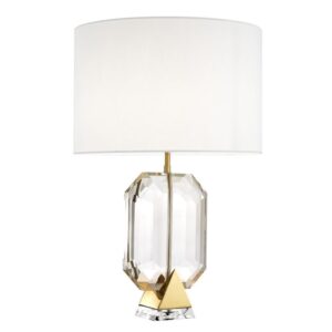 Diamond Crystal Gold Lamp with White Linen Shade