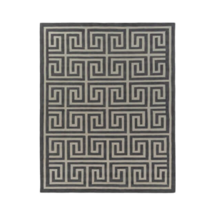 Geometric patterned rug with grey and black design
