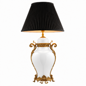 Armando White Ceramic Brass Lamp with Black Shade 101cm