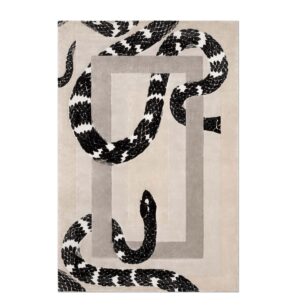 Serpentine Cream Black Wool Silk Rug