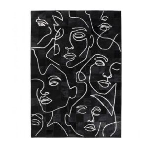 Faces Black White Cowhide Rug