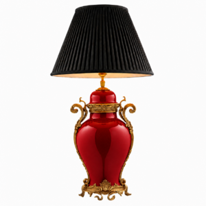 Armando Red Glazed Ceramic Brass Jar Lamp with Black Shade 101cm