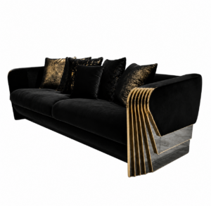 Provocateur Black Velvet Brass Sofa