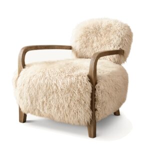 Serene Beige Sheepskin Oak Accent Chair