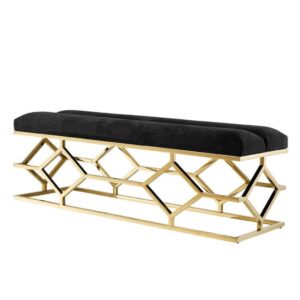 Modern bench with gold geometric frame and black seat