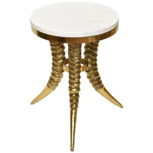 Volakas Brass Horn Marble Sidetable - Avant Garde Furniture - Designer Furniture Store & Luxury Home Decor