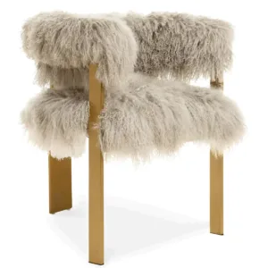 Kingston Grey Mongolian Fur Antique Brass Chair - Avant Garde Furniture - Designer Furniture Store & Luxury Home Decor