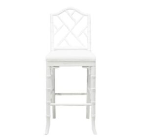 Chippendale White Linen White Lacquer Stool - Avant Garde Furniture - Designer Furniture Store & Luxury Home Decor
