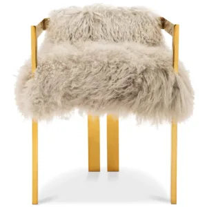 Kingpin Light Grey Mongolian Fur Brass Chair - Avant Garde Furniture - Designer Furniture Store & Luxury Home Decor