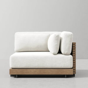 Teakwood Natural Teak White Outdoor Fabric Modular Sofa - Left - Avant Garde Furniture - Designer Furniture Store & Luxury Home Decor
