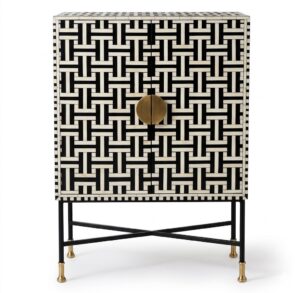 Legacy White Black Bone Inlay Bar Cabinet