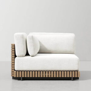 Teakwood Natural Teak White Outdoor Fabric Modular Sofa - Right - Avant Garde Furniture - Designer Furniture Store & Luxury Home Decor