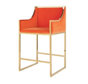 Savoy Orange Velvet Brass Counter Stool - Avant Garde Furniture - Designer Furniture Store & Luxury Home Decor