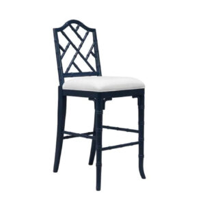 Chippendale White Linen Black Lacquer Stool - Avant Garde Furniture - Designer Furniture Store & Luxury Home Decor