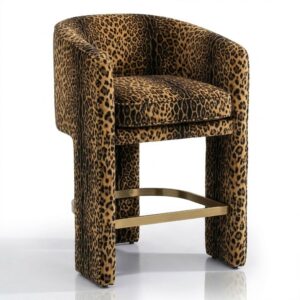 Halston Leopard Velvet Brass Counter Stool