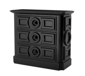 Black wooden three-drawer chest with unique design