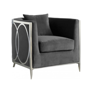 Modern grey armchair with metal trim