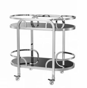 Cerutti Nickel Black Glass Mirror Bar Cart