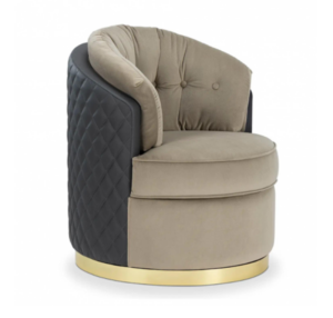 Otto Beige Velvet Brass Leather Swivel Chair