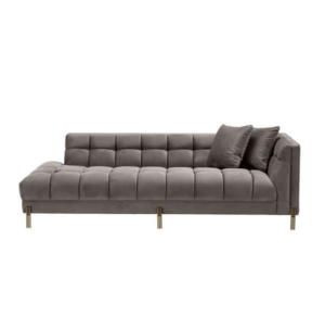 Grey chaise lounge with tufted cushions