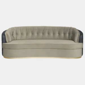 Otto Beige Velvet Brass Leather Sofa 220cm