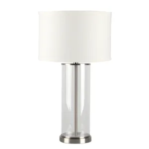 Bank Nickel Glass Table Lamp with White Linen Shade - Avant Garde Furniture - Designer Furniture Store & Luxury Home Decor
