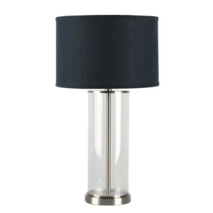Bank Nickel Glass Table Lamp with Navy Linen Shade - Avant Garde Furniture - Designer Furniture Store & Luxury Home Decor