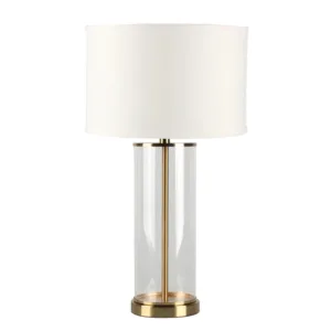 Bank Brass Glass Table Lamp with White Linen Shade - Avant Garde Furniture - Designer Furniture Store & Luxury Home Decor